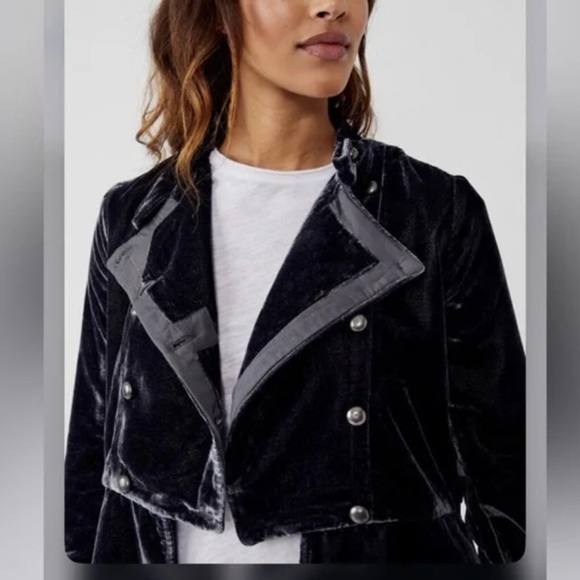 Free People Faye Velvet Jacket Military Style Ebony Grey Color NWT Sz Small - Picture 2 of 7